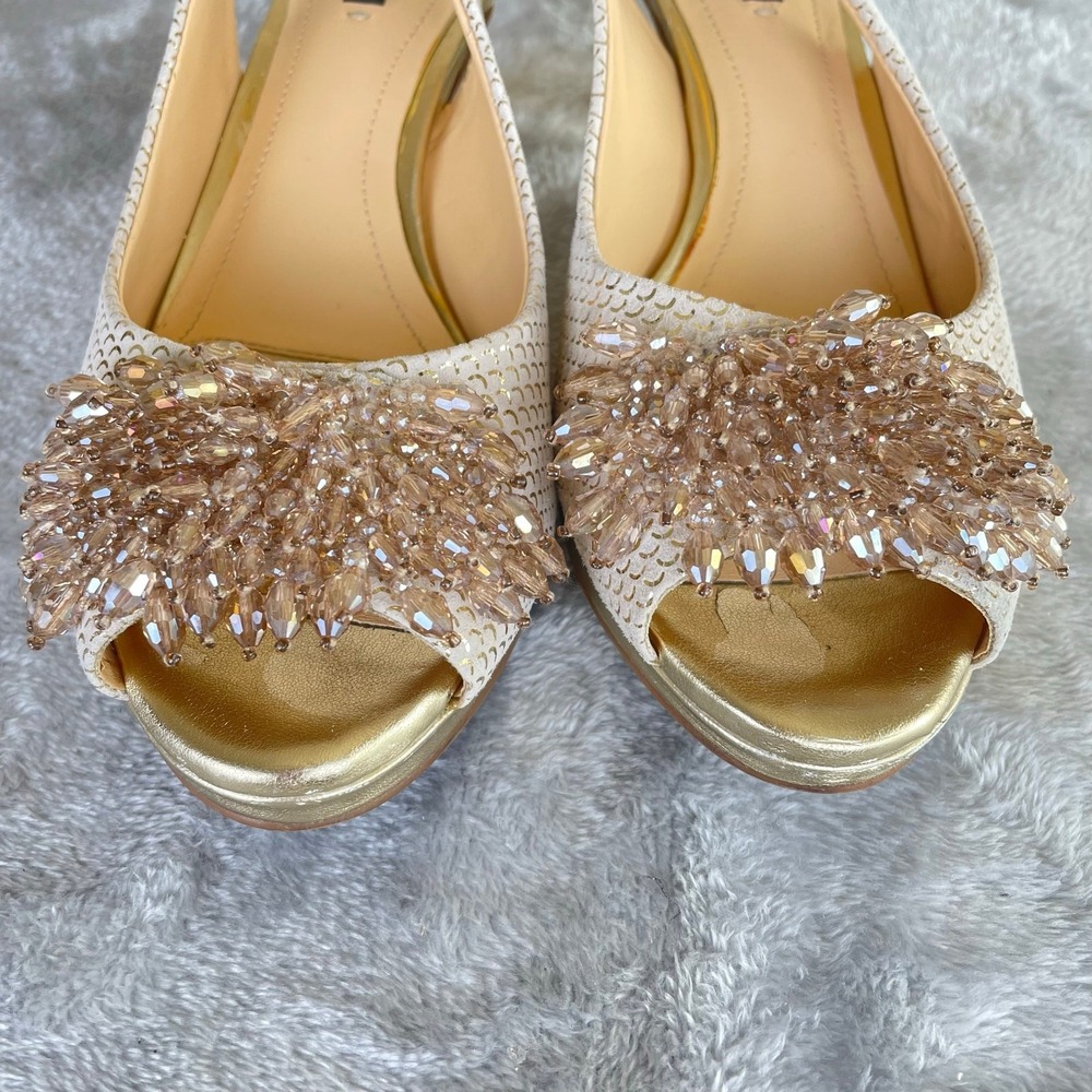 Womens Kitten Heels Sz 8 Rhinestone Fairy Regency Sling Back Retro Glam Party - Picture 9 of 11
